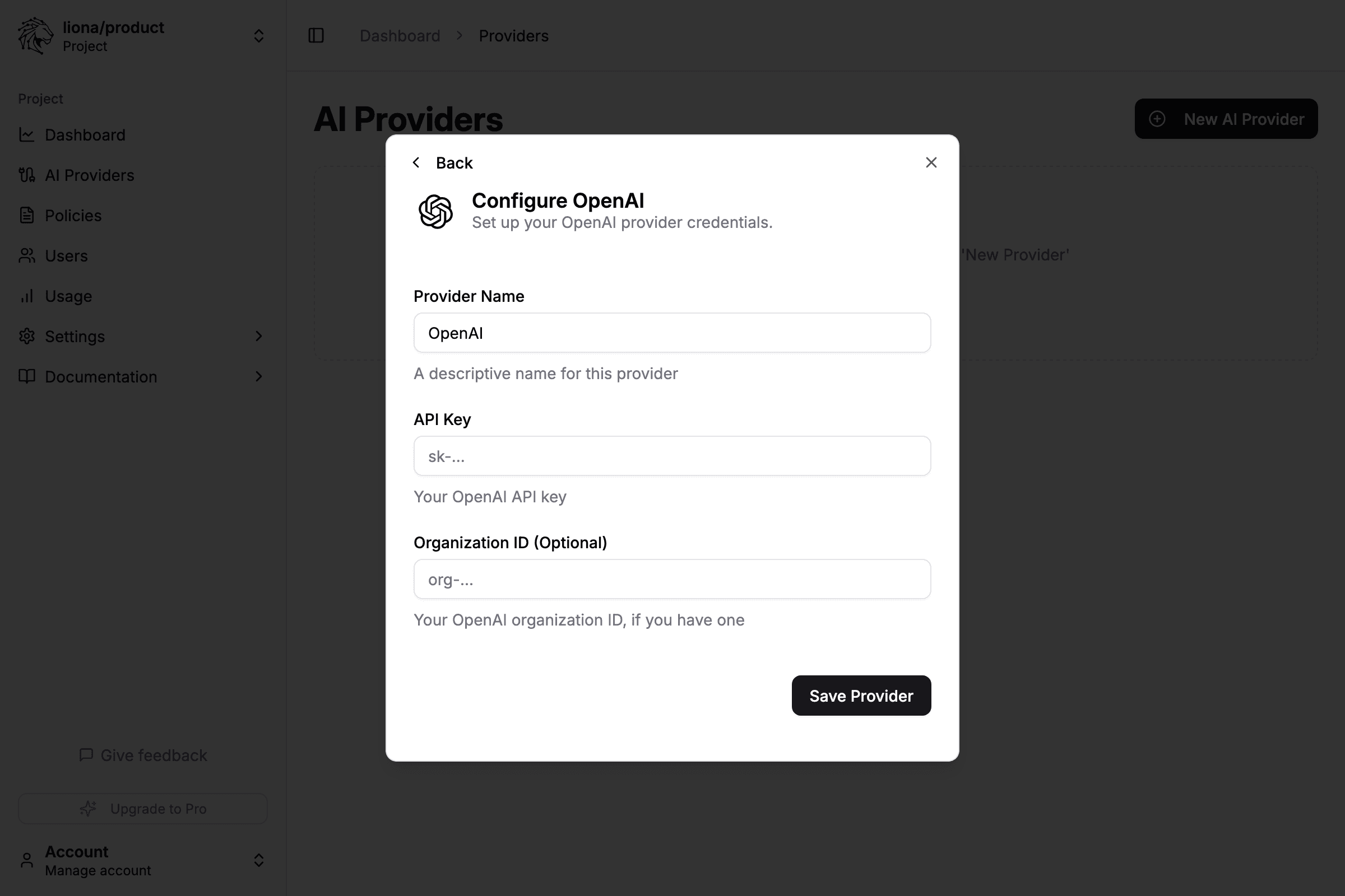 Enter API details