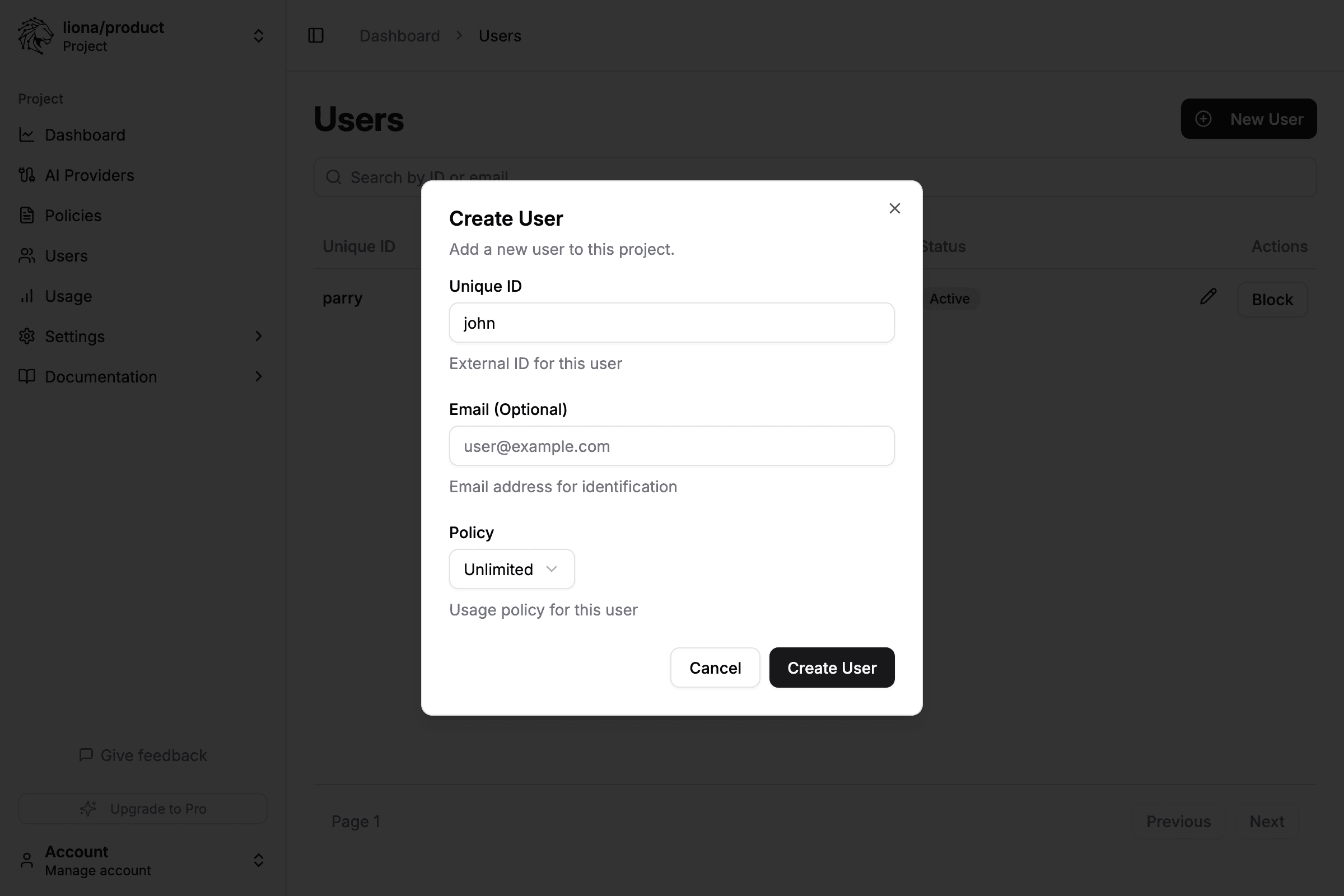 Adding a user
