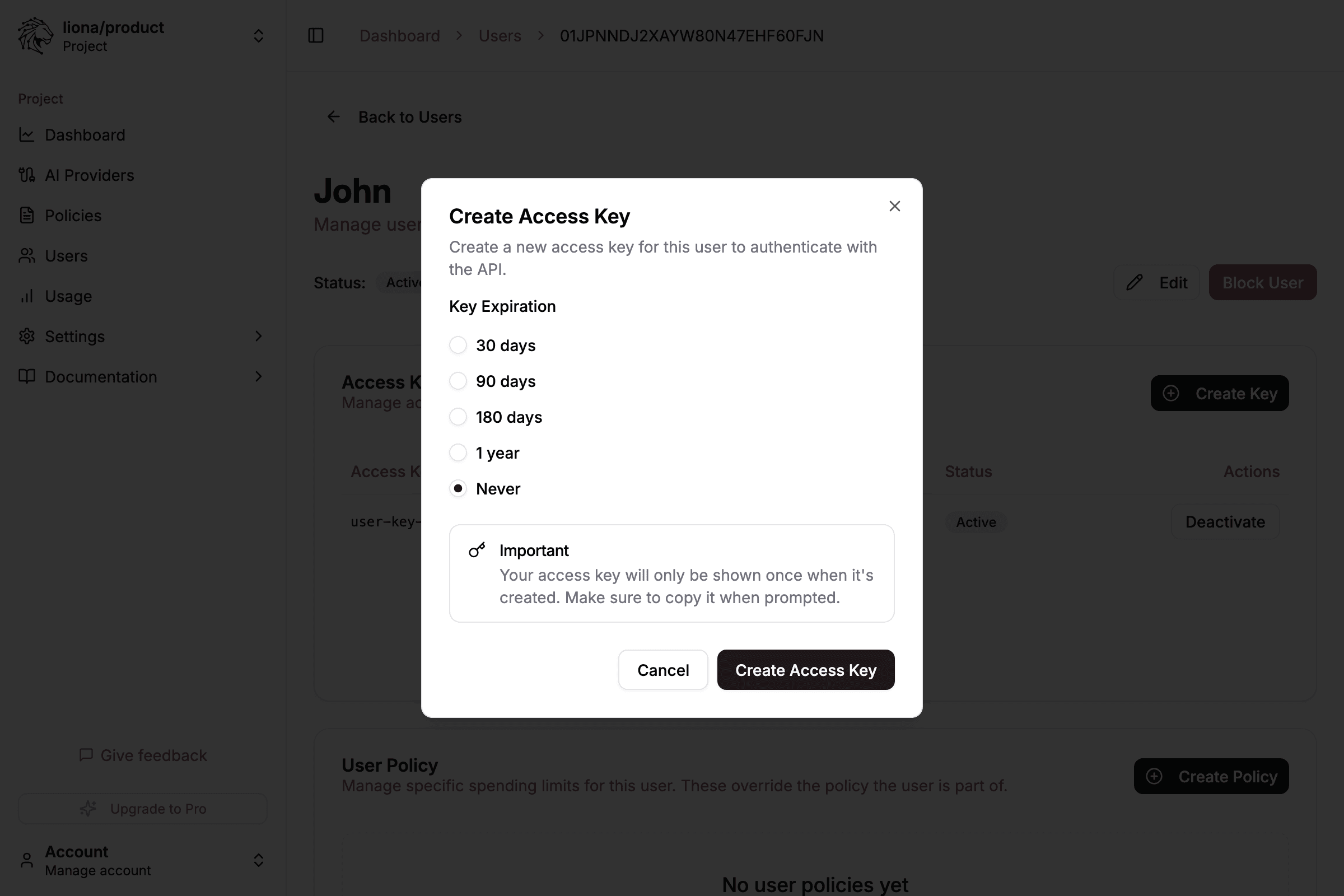 Generating an access key