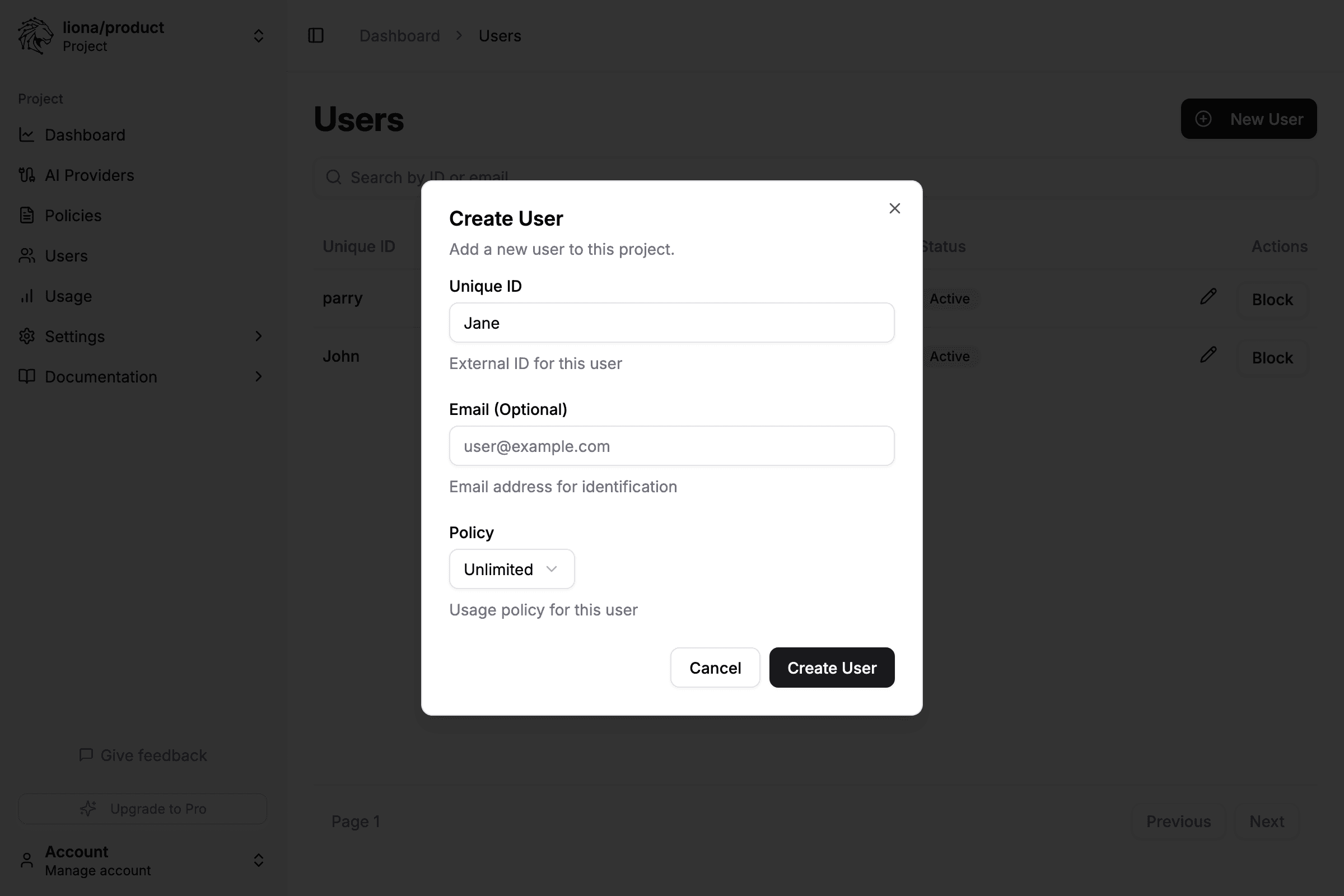 Enter user details